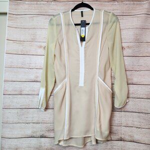 NWT Stella Carakasi Tunic Top Dress? Long Sleeve Sheer Gold Yellow V Neck Small
